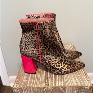Betsey Johnson Leopard Print Boots with Vibrant Pink Heel
